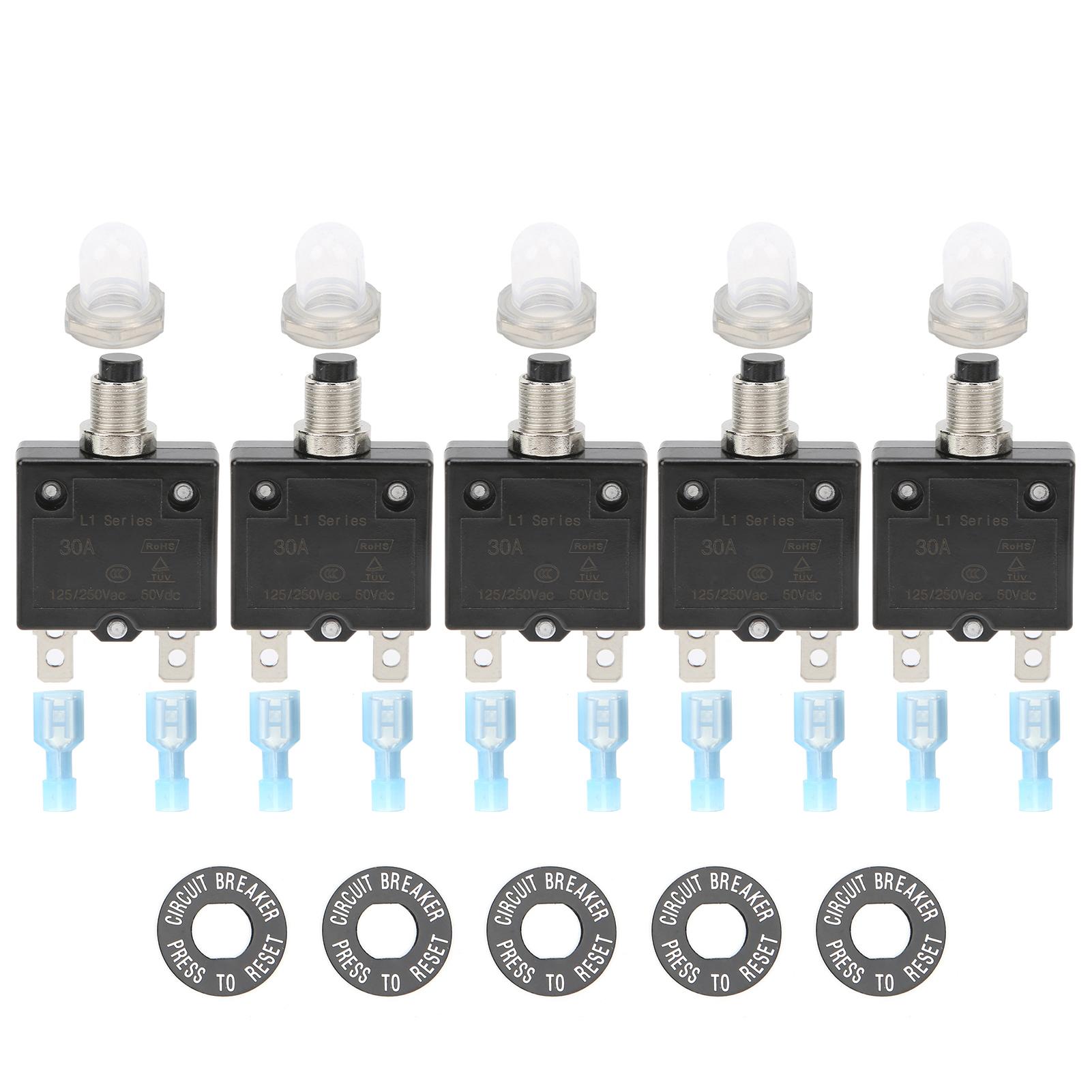 

25PCS 30Amp тепловий вимикач 125250 В змінного струму 50 В постійного струму з клемами швидкого підключення Водонепроникна кнопка