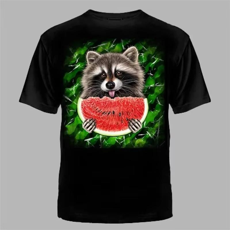 

Hot Cute Raccoon Pattern 3D Printed T-shirt Summer O-neck Short-sleeved for Men Fashion Black Harajuku Tee Tops Black - Men s... S разноцветный
