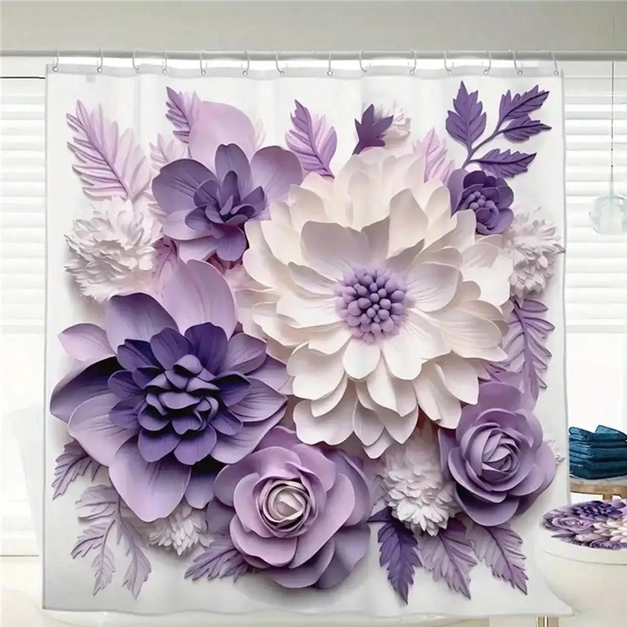 Элегантная фиолетовая шторка для душа с цветочным принтом: Окунитесь в роскошный дизайн, мягкую ткань и романтическую атмосферу для вашей сказочной ванной комнаты 90x180cm