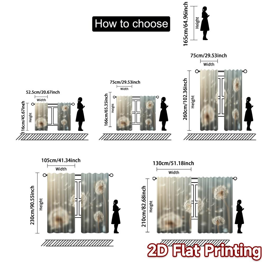 2pcs   2D FLAT PRINTING Curtains (Without Rod) Dandelion Dreams Modern Window Curtain 100% Polyester Curtains Decorations For