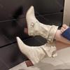 Fashion Comemore Retro Mid-calf Boots Women Spring Autumn New Fashion Short Boots Chunky Middle Heel Belt Buckle Cowboy Botas Fenale