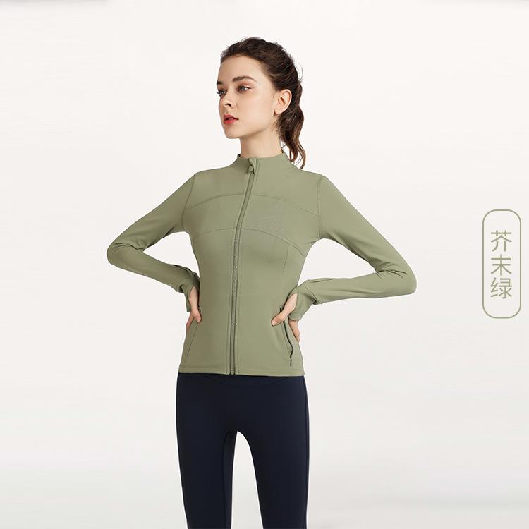 Yoga clothes spring and summer nude cover finger zipper long sleeve fitness clothes running sports top European and American tight jacket