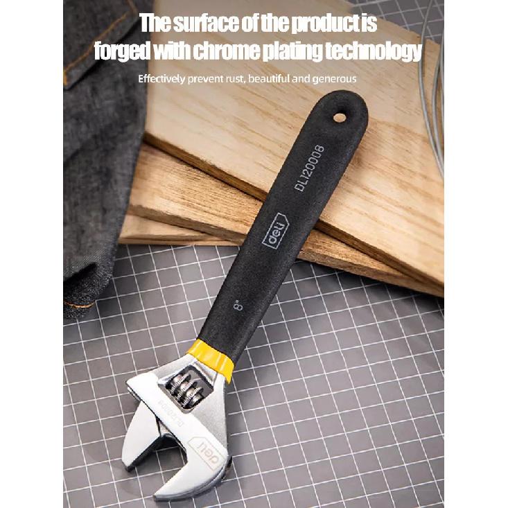 Deli Adjustable Wrench Large Opening Long Handle Universal Spanner Carbon Steel Mechanical Workshop Hand Car Repair Tools