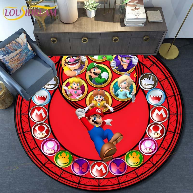 Cartoon Mario Bros Round Carpet Floor Mat Bedroom Flannel Animal Rug Anti-Slip Baby Play Mat Kids Room Decoration Mats