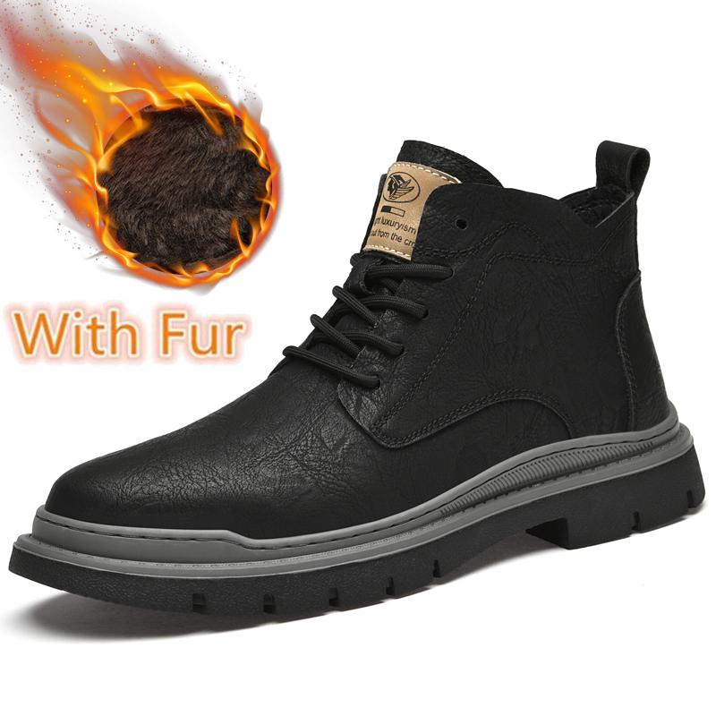 Men Boots Genuine Leather Men Low Top Casual Sneakers High Quality Men's All-match Ankle Boots 2024 New Lace-Up Male Basic Boots