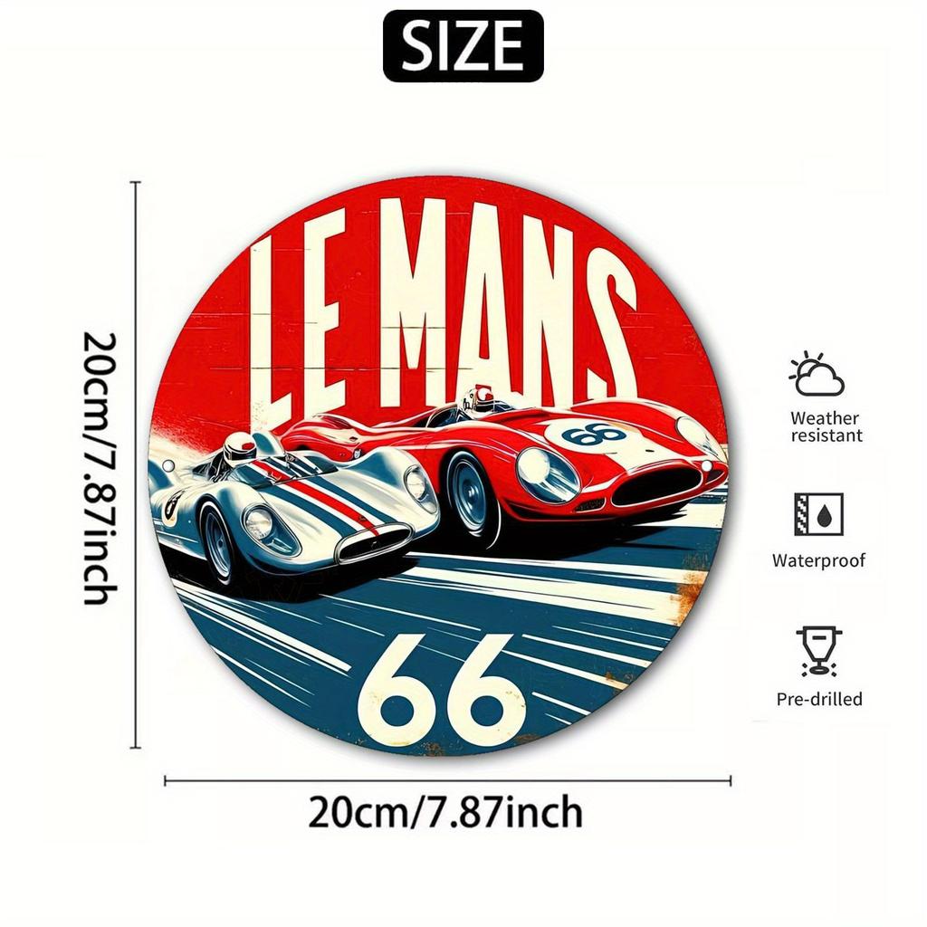 Cartel Redondo de Aluminio Vintage de Le Mans y Coches de Carrera xcm para Decoracin de Garaje y Hogar