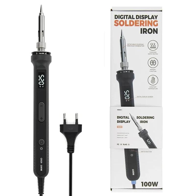 

Электрический паяльник мощностью 100 Вт, сварочный инструмент с ЖК-дисплеем, регулируемая температура, керамический нагреватель, головка паяльника, карандашные наконечники, инструменты для ремонта EU чёрный