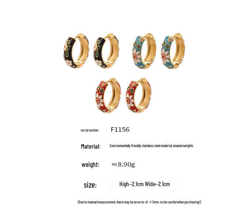 18k Gold-Plated Enamel Camellia Hoop Earrings - Stainless Steel, Fade-Resistant, Light Luxury Design