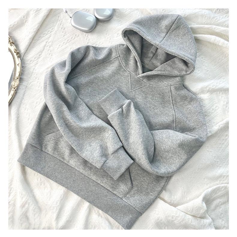 Women's Slim Fit Gray Hooded Sweatshirt - Petite Autumn Style 2025