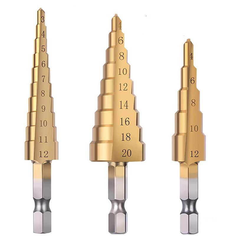 3 ks Metrický šestihranný dřík přímá drážka stupňovitý vrták