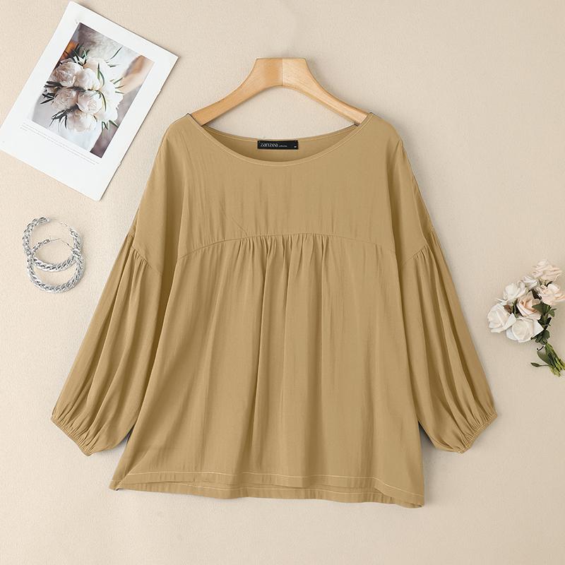 ZANZEA Damen Lässig Rundhals Locker Langarm Überwurf Bluse