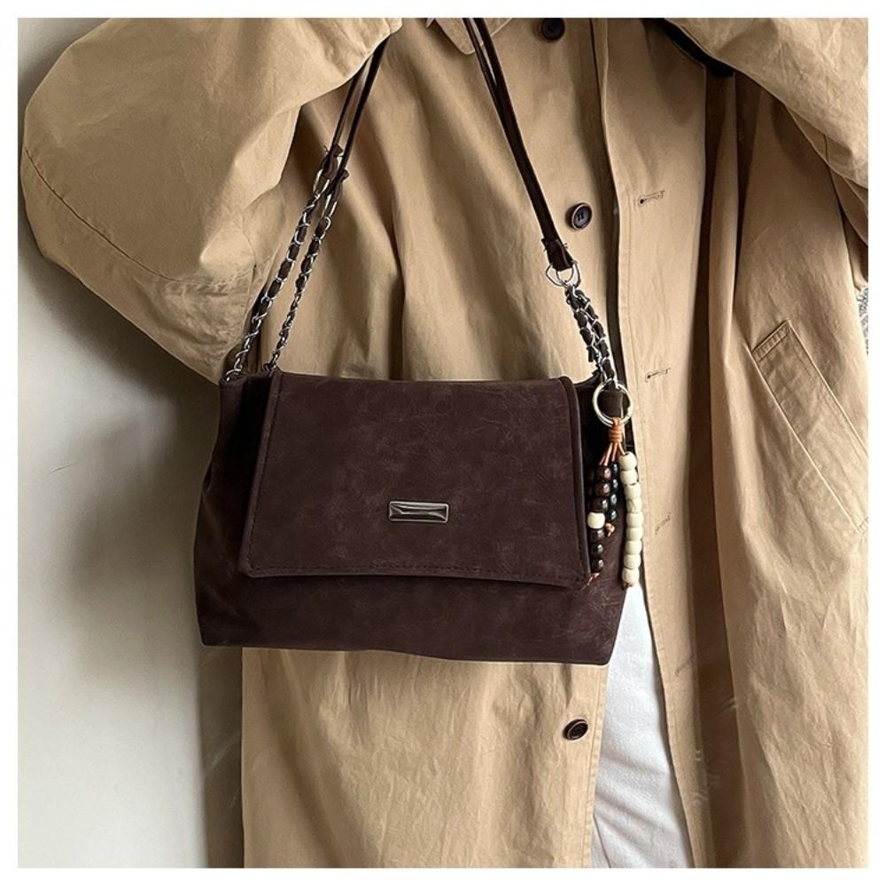 Vintage Chain Shoulder Tote Bag for Women PU Leather Large Capacity Travel Handbag
