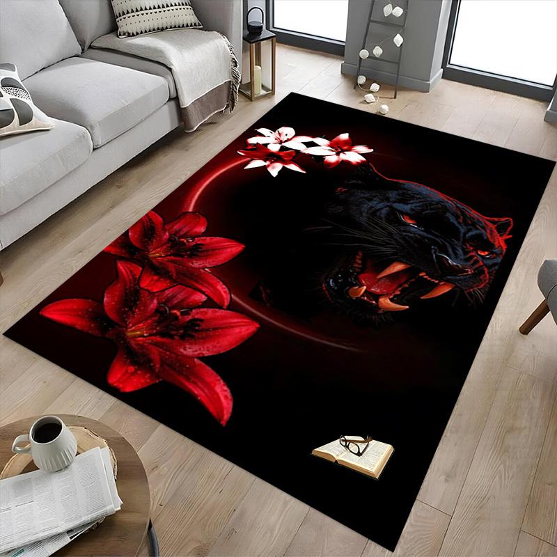 1pc Panther Flowers Carpet Anti Slip Polyester Floor Mat for office,Bedroom