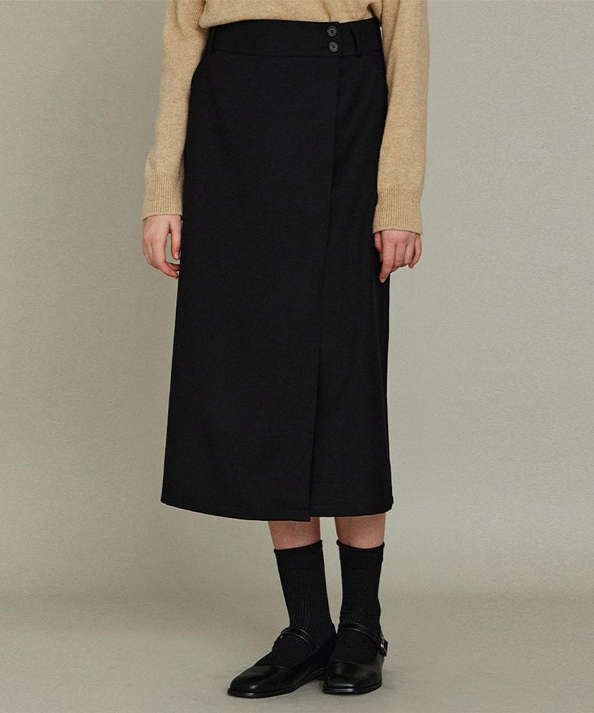 Itove Seoul Wool Button Wrap Skirt Bk