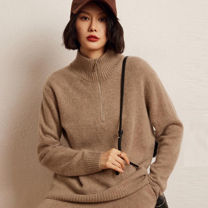 Women's Cashmere Half-Zip Hoodie Sweater - 2024 Autumn/Winter Collection