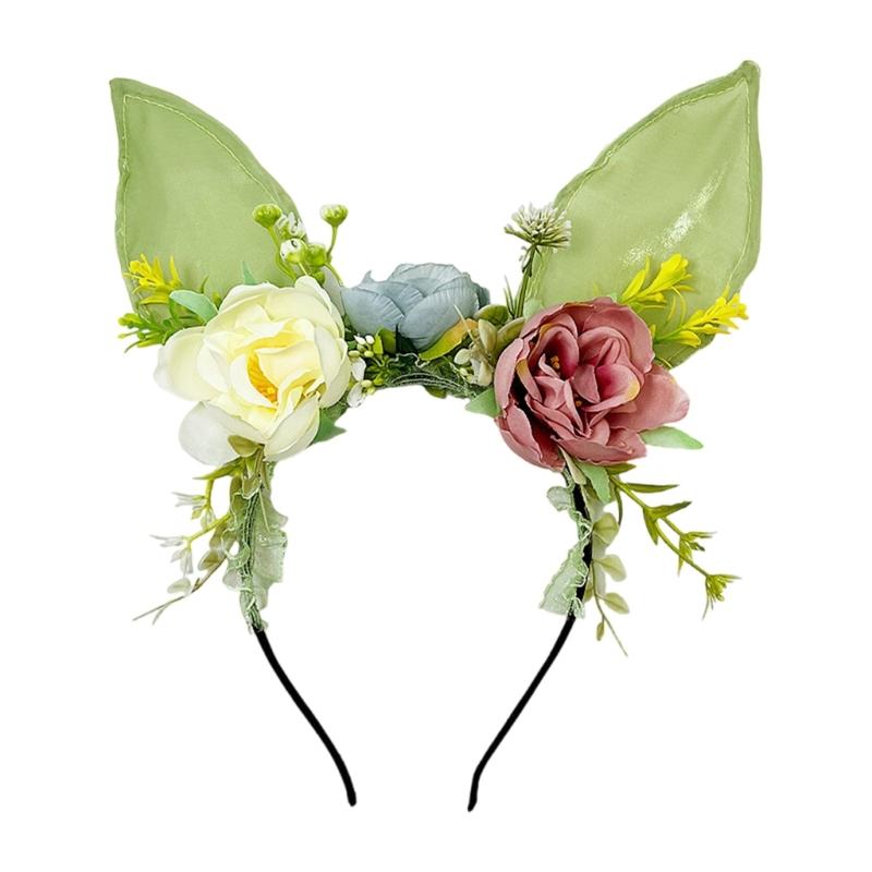 Lovely Bunnies Ear Headbands Elastic Hairbands Christmas Plush Rabbits Hair Hoop for Parties and Cosplay зелёный