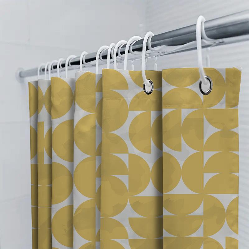 Tenda da Doccia Geometrica Dorata con Anelli Bianchi Decorazione Bagno per Casa Hotel Tessuto Impermeabile e Lavabile Lunga 72 Pollici (30X6