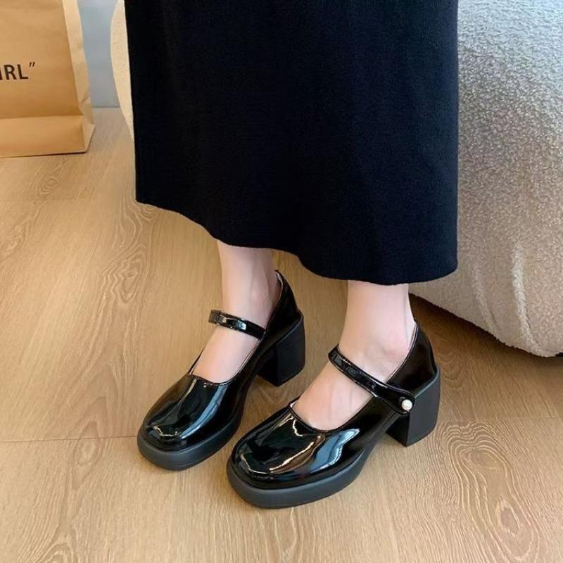Pearl Buckle Thick Heel Mary Jane Shoes Summer New Light Mouth High Heel Women's Shoes Versatile Casual Women's Shoes