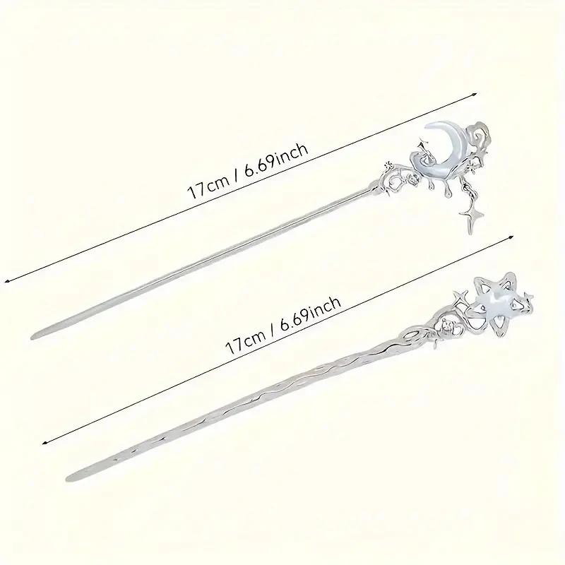 Romantic Moonstone Star Moon Hair Stick Metal Branch Hairpin Hair Fork Chinese Style Accessories for Girls Jewelry