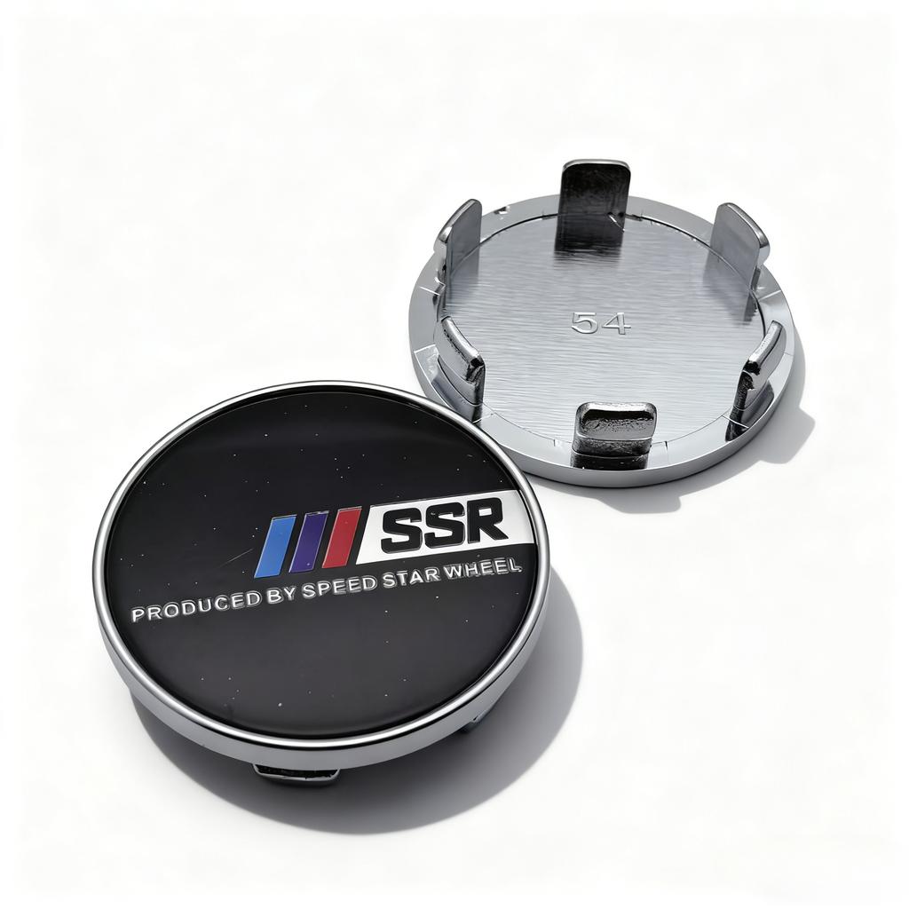 DBS3 4pcs JDM SSR Logo Emblem Car Wheel Center Caps O.D 54MM Clips 49MM Wheels Hub Cap Rim Hubcaps Dust Cover Replace Car Accessories