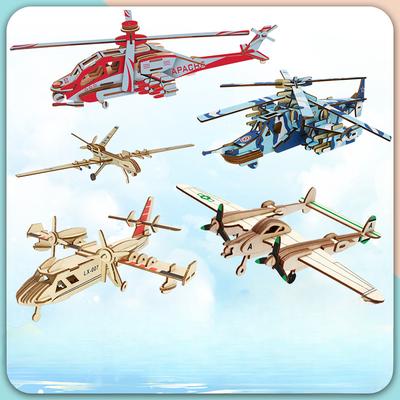 1PC Wooden 3d Three-dimensional Puzzle Children's Educational Toys Building Block Board Handmade Aircraft Model Assembly Wooden Puzzle