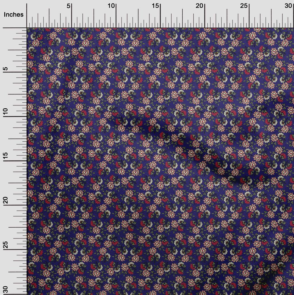 oneOone Cotton Flex Fabric Leaves & Floral Block Printed Craft Fabric BTY 40 Inch