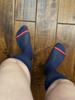 Zhou Men's Mid-Length Nylon Stockings with Red and Navy Stripes