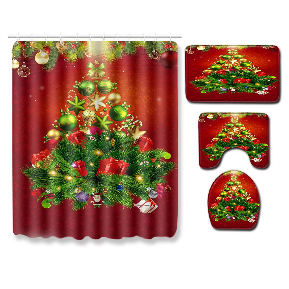 

Christmas Shower Curtain Floor Mat Combination Four-Piece Set Bathroom Toilet Carpet Shower Room Mat Foot Mat 180 * 180 shower curtain + 45 * 75