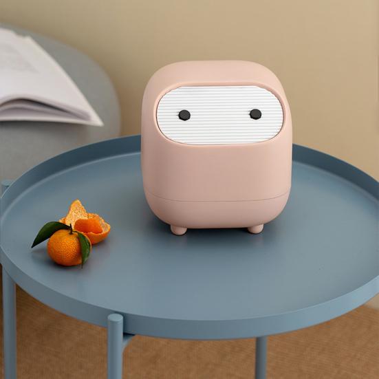 Desktop Trash Can with Folding Cover Press-Type Opening Mechanism Compact Size Cartoon Shape Trash Bin