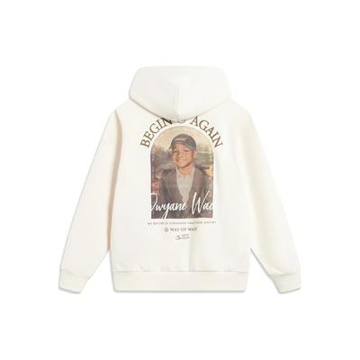 Li-Ning Photograph Letter Print Hooded Fleece Loose Long Sleeve Sweatshirt Unisex Tops Beige AWDT943-2