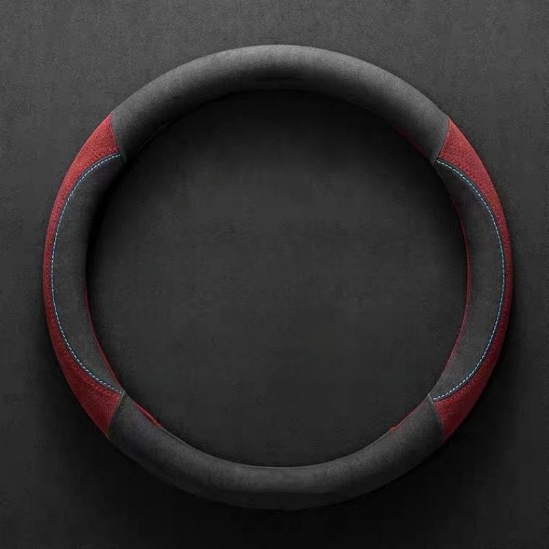 

Luxury Faux Fur Steering Wheel Cover - Ultra-Thin, Sweat-Absorbent & Breathable with Non-Slip Grip & Inner Ring, All-Season Use червоний
