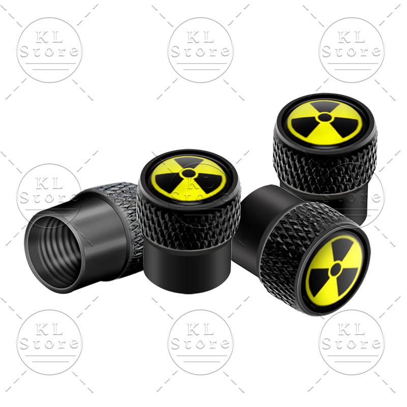 

4Pcs Radioactive Warning Atomic Nuclear Radiation Emblem Aluminum Alloy Car Wheel Tire Valve Caps Dust Cover Accessories