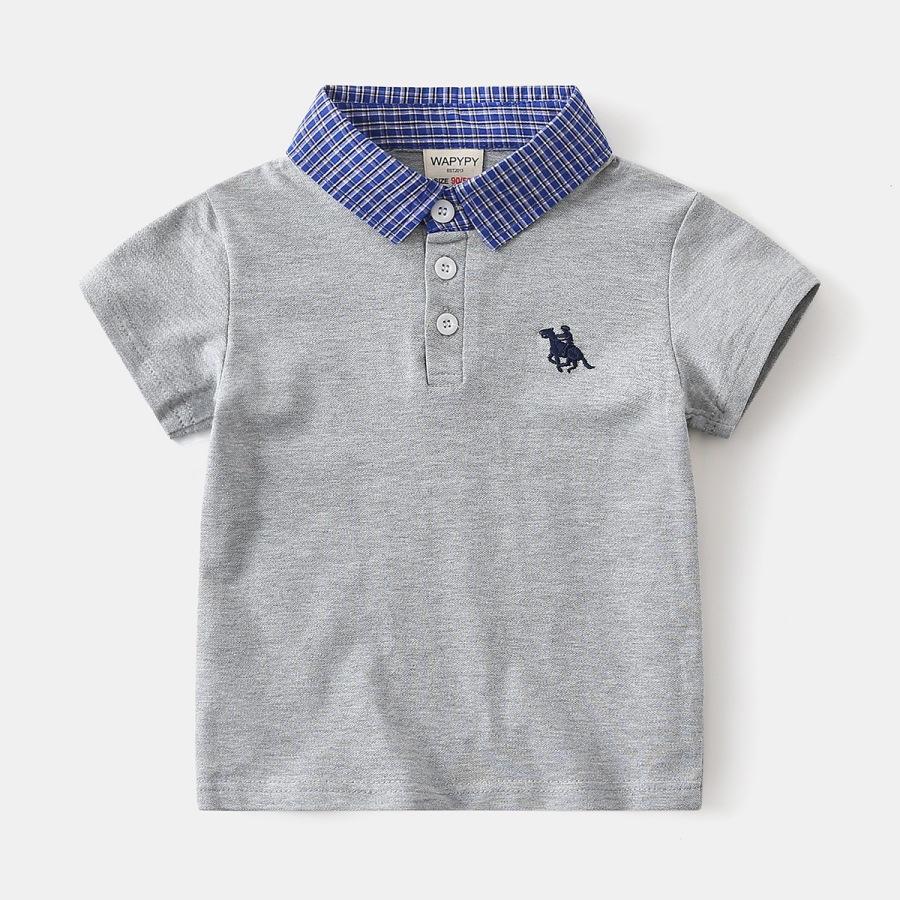 Boys Short Sleeve Shirt with Plaid Collar Summer Thin Fashion Tops for Toddler Kids Baby High End T Shirt