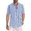 Summer Men's Casual Striped Lapel Short Sleeved Shirt