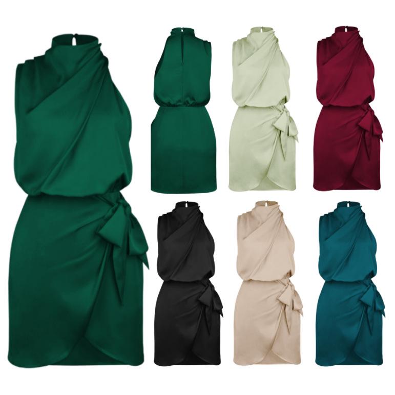 European & American High-End Satin Halter Neck Slimming Dress