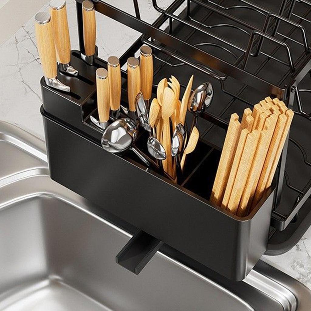 Dish Rack With Utensil Holder Drain Board Kitchen Drying Rack Dish Drainer Sink Home Apartment Dorm Pantry Cup Mug Cutlery