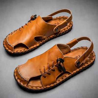 Fashion Summer New Arrival Mens Casual Leather Beach Sandals Fashion Brand Man Two Ways To Wear Slippers and Sandals Outdoor Half Flats