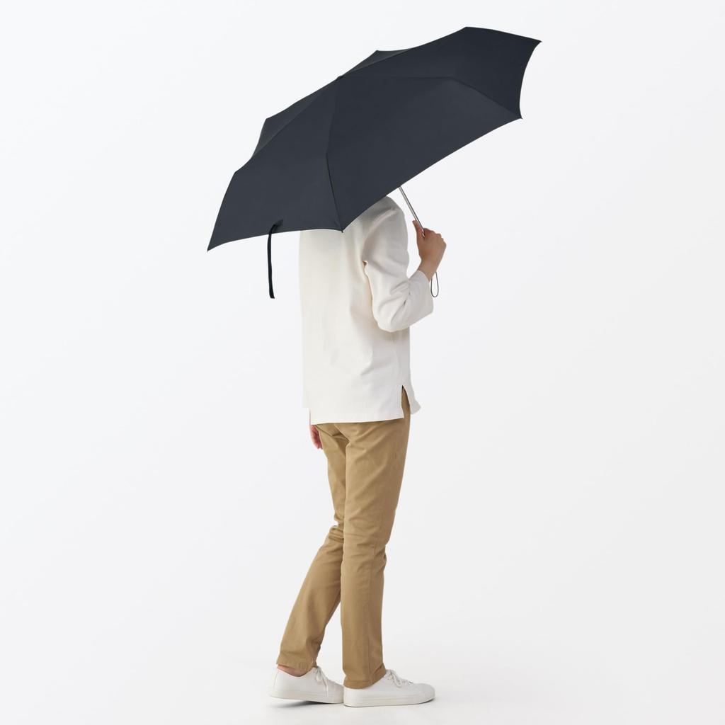 MUJI Folding Umbrella for Sun and Unisex 60cm Rib Length Rain, Adult, DEA53A5A, Black,
