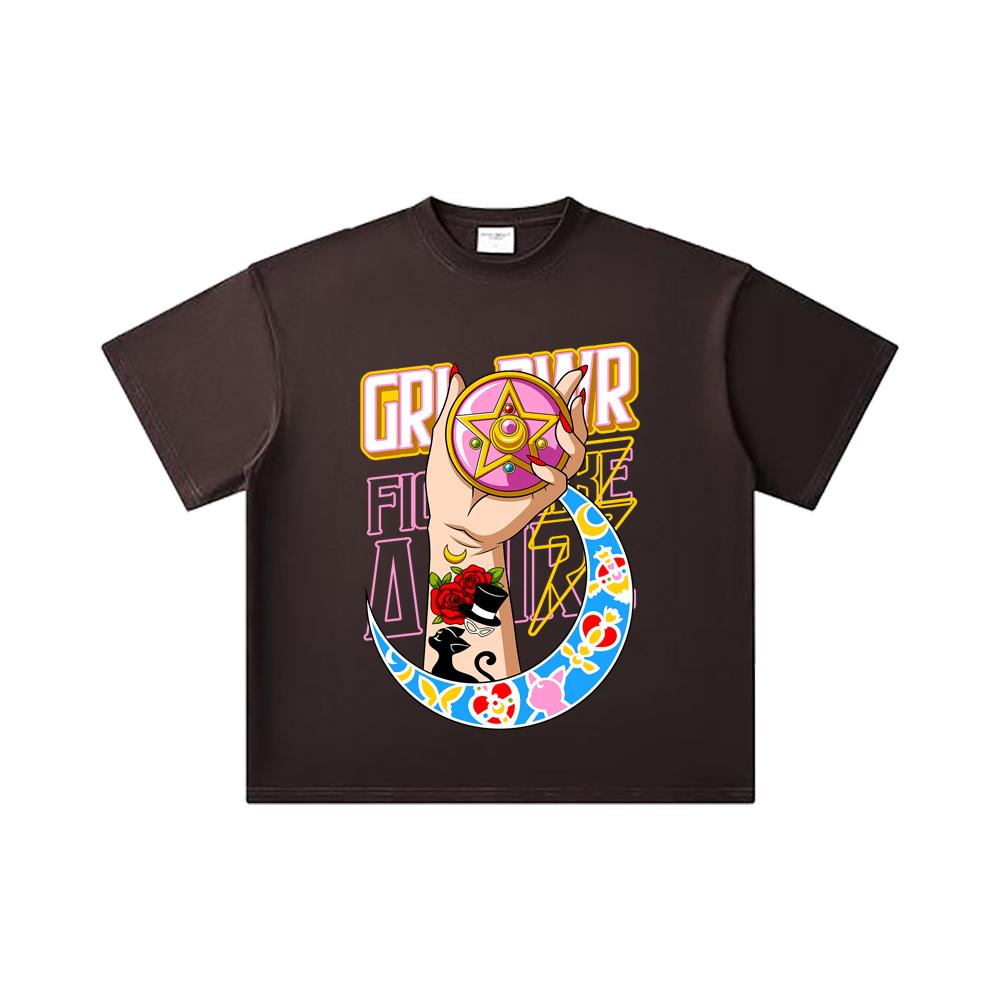 260 GSM Double Yarn 32 Count 100% Cotton Sailor Moon V12 Girl Power Print Unisex Heavy Cotton T Shirt
