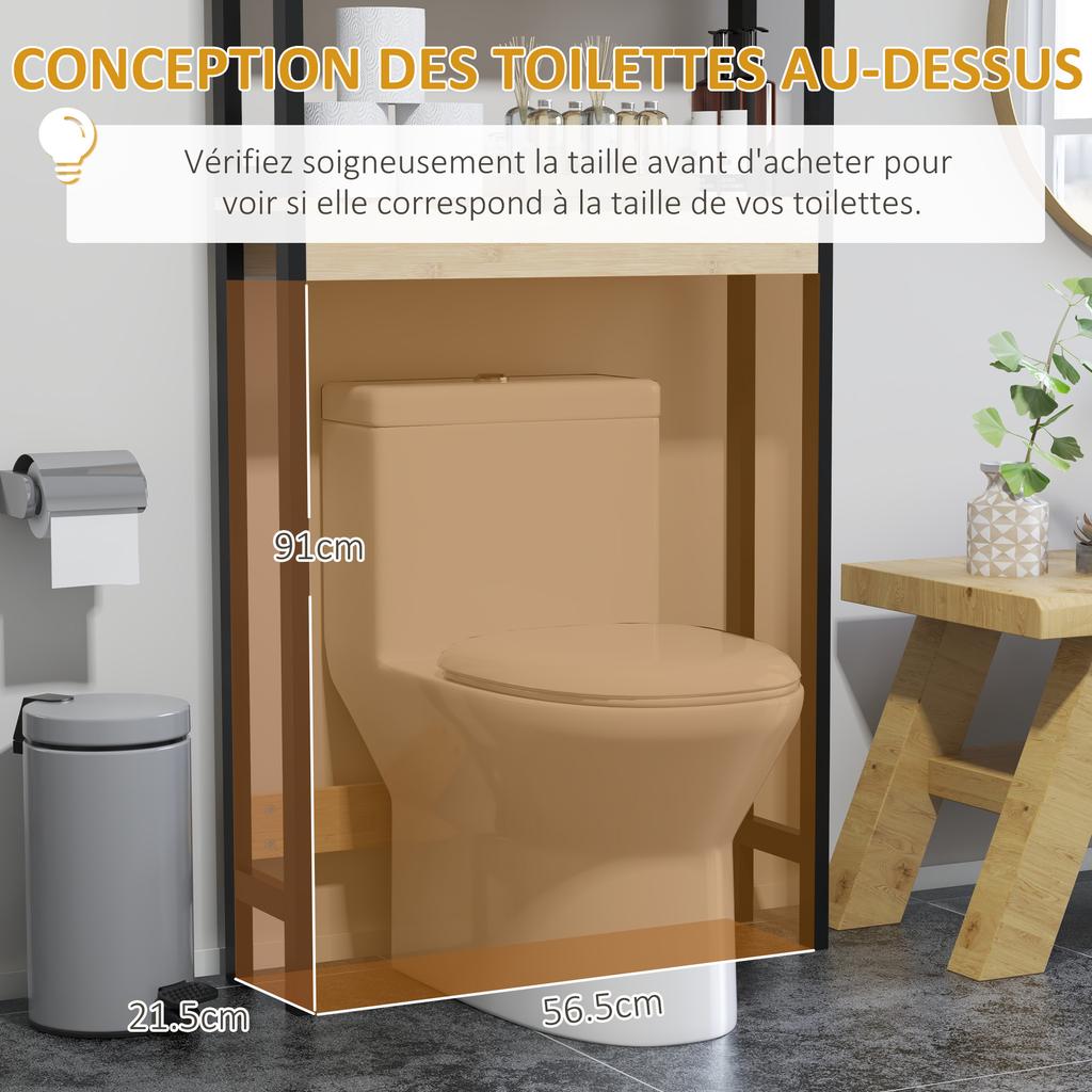 Estantería para inodoro mueble de baño unidad sobre WC con armario de 2 puertas y estante abierto, bambú