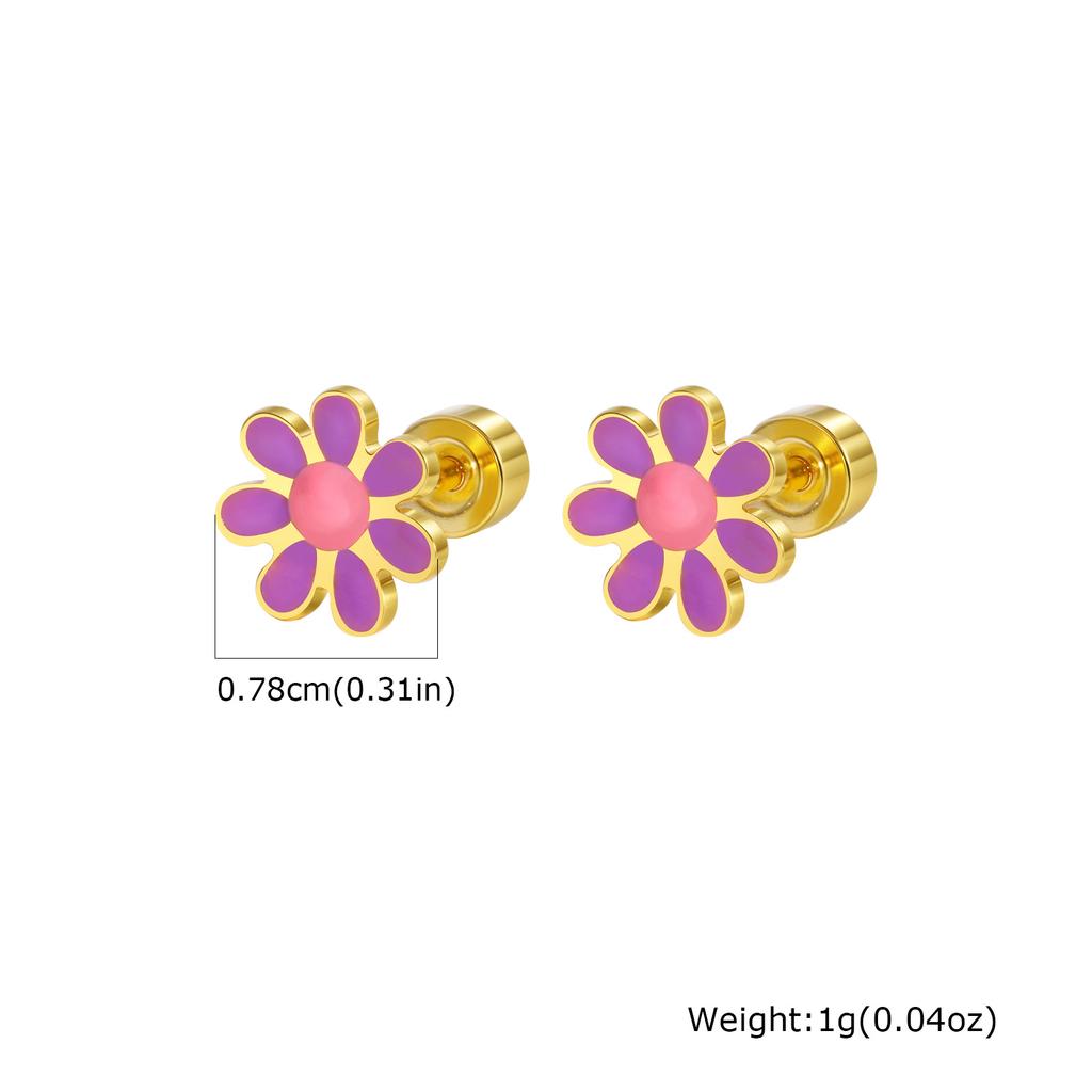 Colorful Flower Stud Earrings for Women Girls Stainless Steel Enamel Daisy Small Earrings Waterproof Trendy Jewelry Gifts