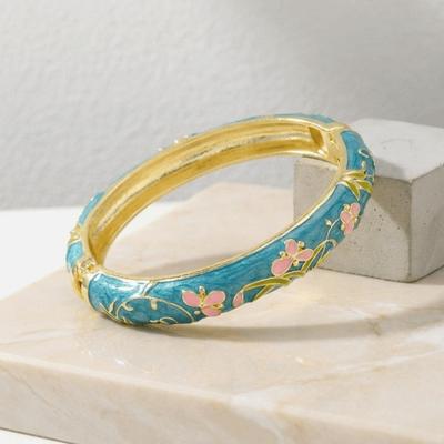 Elegant Cloisonne Bangle Rhinestone Metal Retro Court Floral Bangle Colorful Zinc Alloy Traditional Jewelry Traditional Crafts
