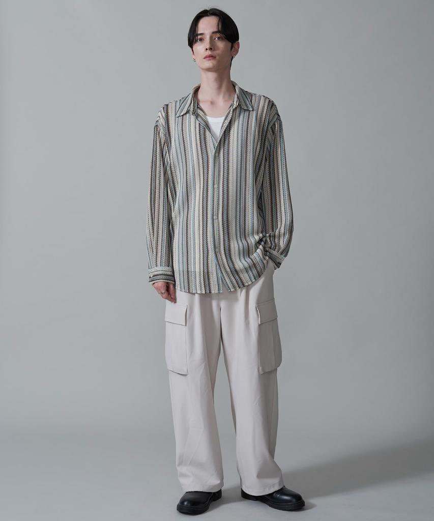 WEGO Striped Mesh Big Long Size Gray Men's Shirt, Sleeve, Summer/Autumn Clothing, Streetwear, Gift, M,