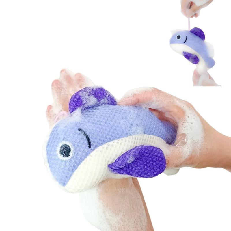 A soap bag for playing while scrubbing and bathing Cute Whale - Shaped Sponge Soft Exfoliating Shower Loofah for Kids & Adults
