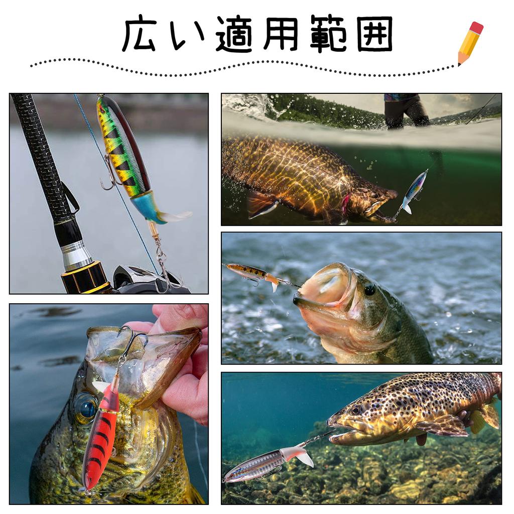 Black Bass Topwater Floating Lure with a Rotating Prop Bait Swisher Includes Special Set of 5 In 5 Colors Propeller, Lure, Packaging, 12g,