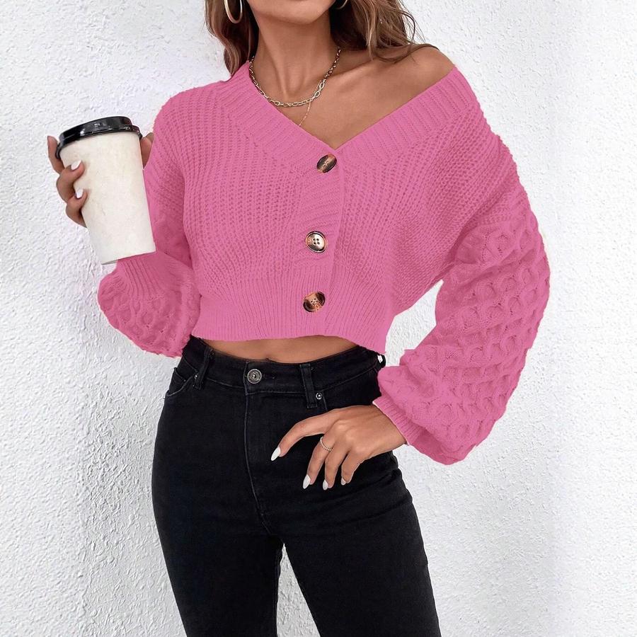 Women's Wool Cardigan Sweater Spring/Autumn Outerwear V-Neck Solid Color Design Oversized Knit Open-Front Cardigan