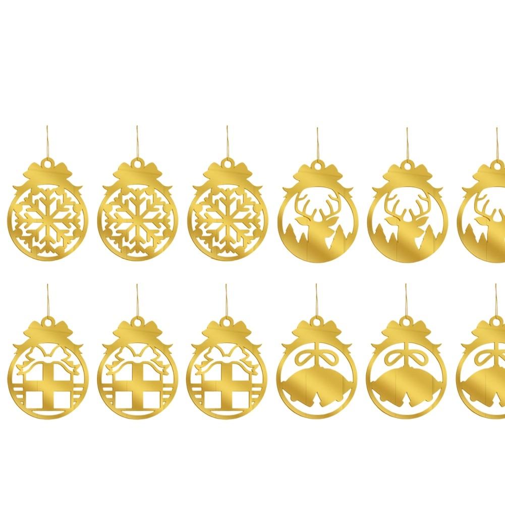 12 Unique Pieces Double-Sided Christmas Ornaments Golden Acrylic Ornaments
