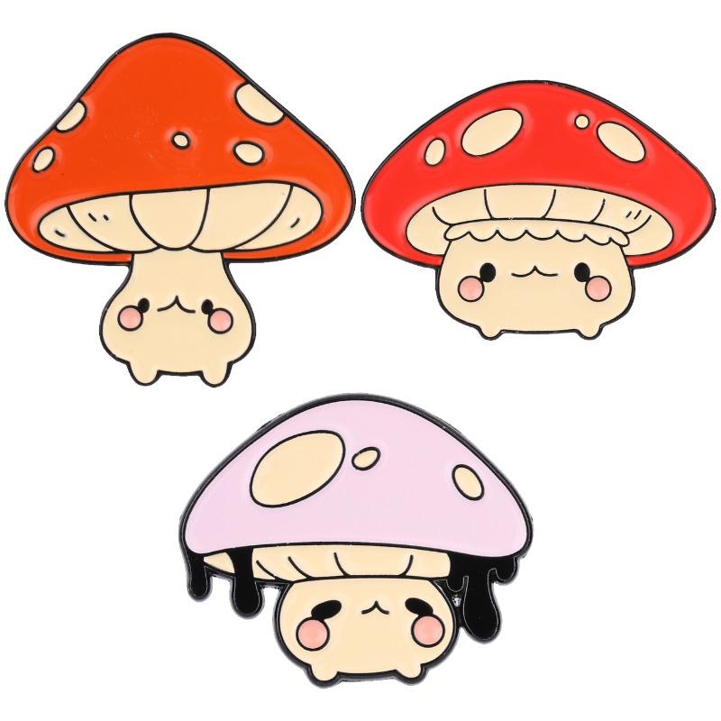 Cute Mushroom Enamel Pins Cartoon Red Pink Toadstool Brooches Cottagecore Badge Forest Fungi Jewelry Gift For Friends