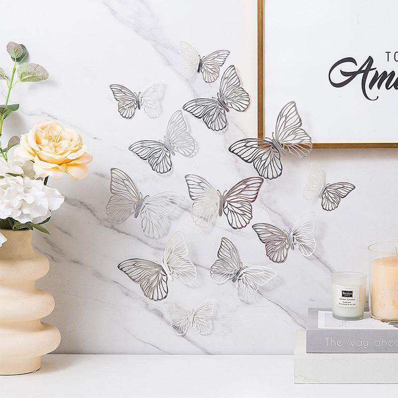 12Pcs/set 3D Hollow Butterfly Wall Sticker for Home Decoration DIY Wall Stickers Modern Wall Art Living Room Decoration