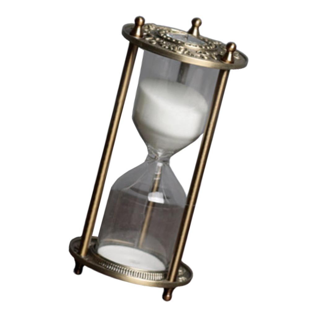 Vintage Glass and Metal Hourglass 15/30 Minutes Sand Timer for Living Room Decoration Engraved Rotating Sand Clock Stand
